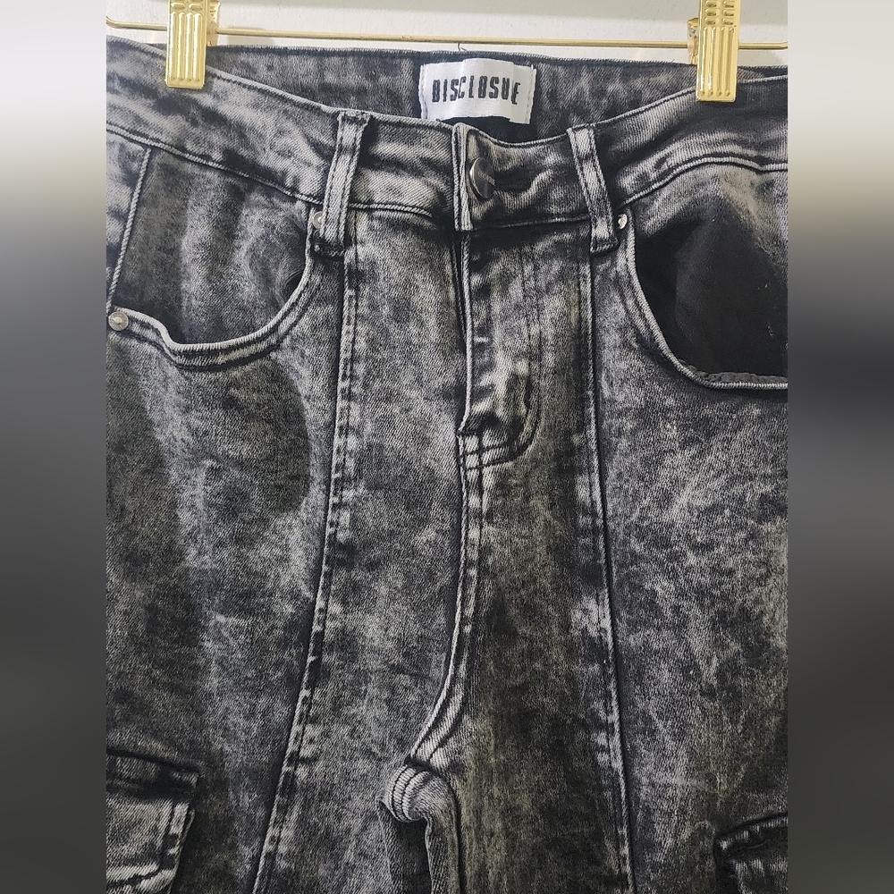 Disclosure Edikted Black Acid Wash Cargo Jeans, Size 26, Denim. - Picture 2 of 9